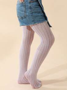 đôi bé gái quần tất có họa tiết sọc rỗng cho cuộc sống hàng ngày - trắng - Xem 6