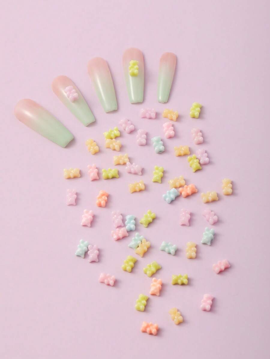 Kawaii 3D Bear Nail Art Charm, 50 chiếc Nail Resin Phụ kiện trang trí móng tay bằng kim cương giả - Nhiều màu - Xem 1