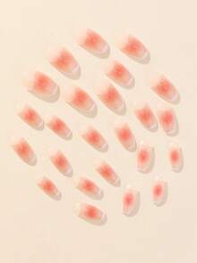 使用 24入組腮紅粉紅色漸變法式長棺材全覆蓋假指甲按壓凝膠指甲美甲套件升級您的造型 - 彩色 - 查看 3