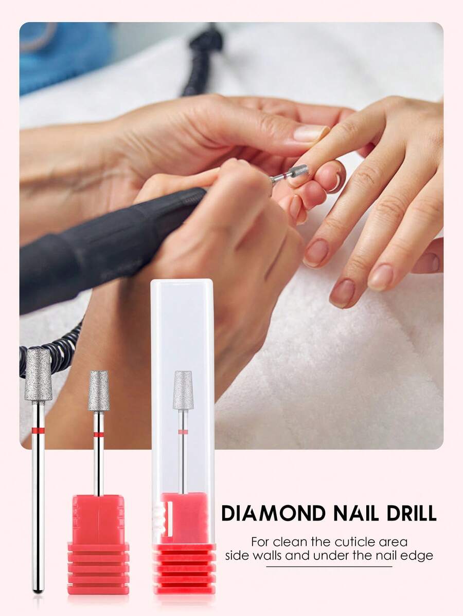 針形角質層指甲鑽頭，1入組鑽石安全角質層清潔鑽，用於電動去除角質層死皮美甲工具 - 紅色 - 查看 1