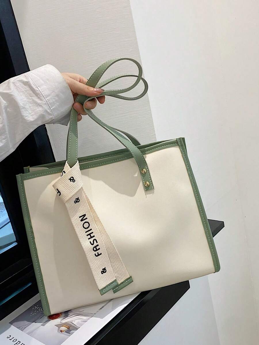 Niche đơn giản, sức chứa lớn, cảm giác cao cấp, tương phản tương phản, trang trí, túi tote, túi đeo vai, phù hợp cho việc đi lại hàng ngày của phụ nữ - màu xanh lá - Xem 1