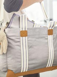 Bolso de mamá, bolso de lona con gran capacidad y multifuncional - Gris Claro - Ver 3