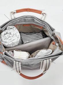 Bolso de mamá, bolso de lona con gran capacidad y multifuncional - Gris Claro - Ver 7