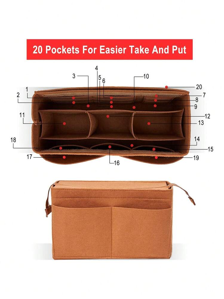 Bolso organizador con cremallera extraíble para cartera - Marrón - Añade 4