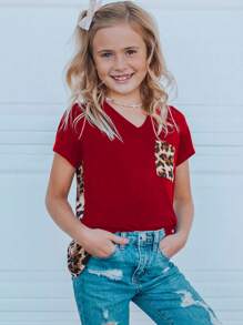 Toddler Girls Leopard Print Pocket Patched Tee - Multicolor - View 1