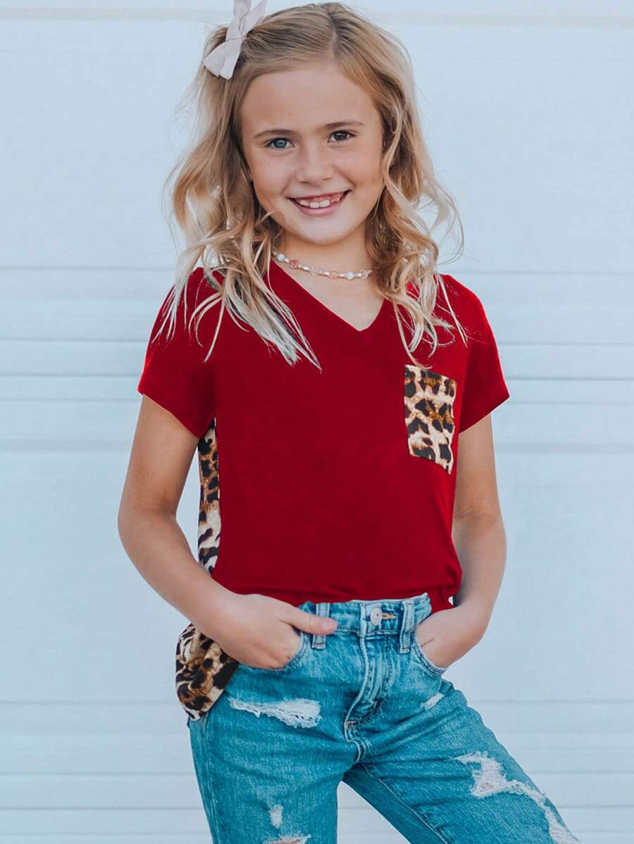 Toddler Girls Leopard Print Pocket Patched Tee - Multicolor - View 1