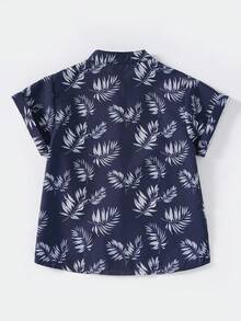 Toddler Boys Tropical Print Button Up Shirt - Navy Blue - View 2