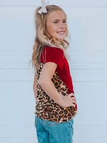 Toddler Girls Leopard Print Pocket Patched Tee - Multicolor - View 4