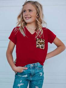 Toddler Girls Leopard Print Pocket Patched Tee - Multicolor - View 5