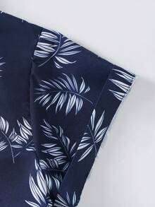 Toddler Boys Tropical Print Button Up Shirt - Navy Blue - View 3