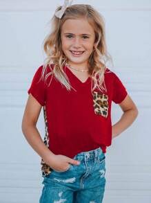 Toddler Girls Leopard Print Pocket Patched Tee - Multicolor - View 6