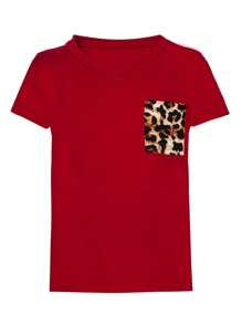 Toddler Girls Leopard Print Pocket Patched Tee - Multicolor - View 7