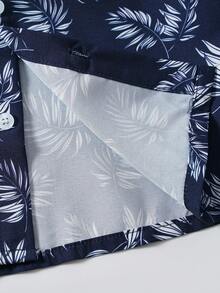 Toddler Boys Tropical Print Button Up Shirt - Navy Blue - View 5