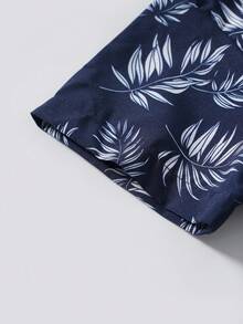 Toddler Boys Tropical Print Button Up Shirt - Navy Blue - View 6