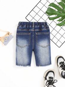 SHEIN Young Boy Ripped Raw Hem Denim Shorts - Dark Wash - View 2