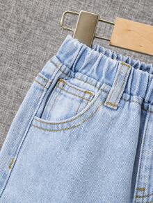 SHEIN 小男童斜口袋牛仔短褲 - 淺色水洗藍 - 查看 5