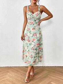 Chiquease Vestido de tirantes con estampado floral - Verde - Ver 2