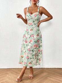 Chiquease Vestido de tirantes con estampado floral - Verde - Ver 1