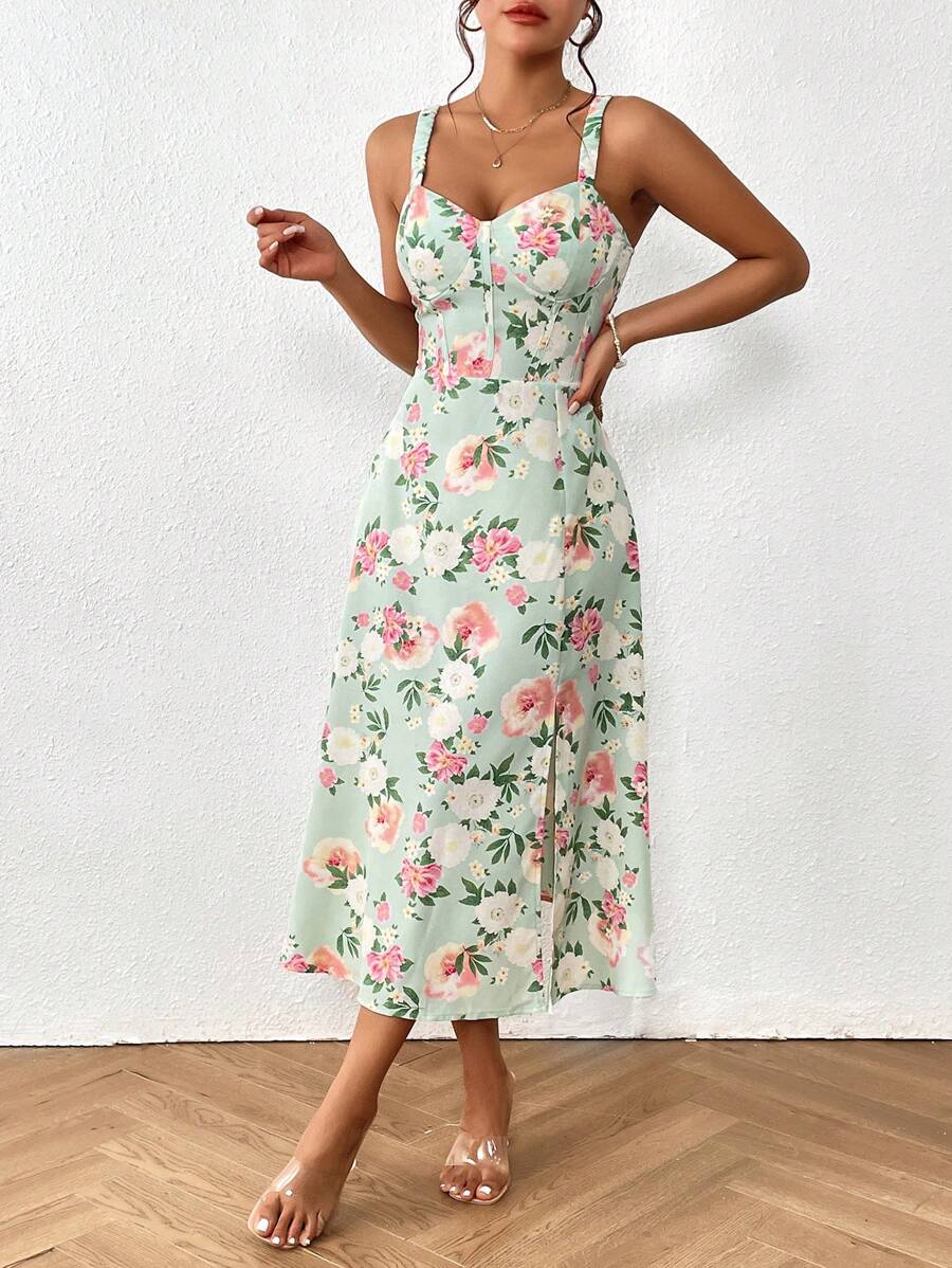 Chiquease Vestido de tirantes con estampado floral - Verde - Ver 1