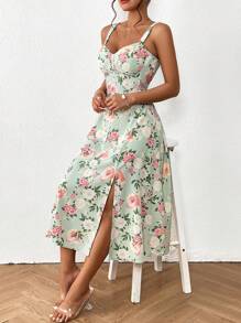 Chiquease Vestido de tirantes con estampado floral - Verde - Ver 5