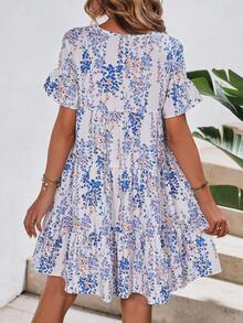 SHEIN VCAY Vestido smock con estampado floral - Azul y blanco - Ver 2