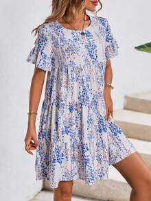 SHEIN VCAY Vestido smock con estampado floral - Azul y blanco - Ver 6