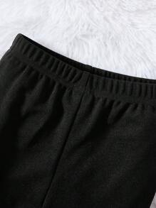 SHEIN 女童春秋蕾絲邊打底褲時尚喇叭褲百搭設計 - 黑色 - 查看 3