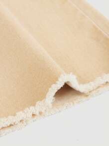 SHEIN 青少年女孩破洞牛仔喇叭褲 - 卡其色 - 查看 4