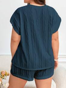 SHEIN Frenchy Bộ thời trang Plus Size Túi màu trơn Giải trí - Màu xanh ngọc - Xem 2