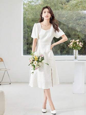 Solid Split Thigh Dress