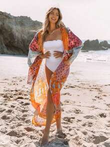 Kimono hở phía trước họa tiết hoa mùa hè - Nhiều màu - Xem 3