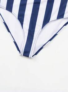 Swim Lushoire Striped Twist Front Tankini Summer Beach - Navy Blue - View 8
