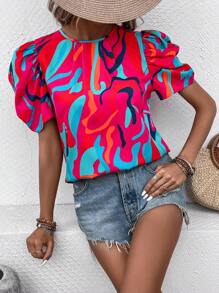 SHEIN Unity Áo sơ mi nữ Nút Tất cả trên in In ngẫu nhiên Giải trí - Nhiều màu - Xem 1