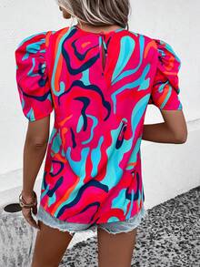 SHEIN Unity Áo sơ mi nữ Nút Tất cả trên in In ngẫu nhiên Giải trí - Nhiều màu - Xem 2