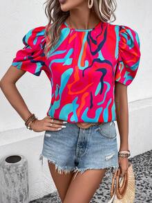 SHEIN Unity Áo sơ mi nữ Nút Tất cả trên in In ngẫu nhiên Giải trí - Nhiều màu - Xem 3