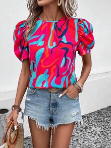 SHEIN Unity Áo sơ mi nữ Nút Tất cả trên in In ngẫu nhiên Giải trí - Nhiều màu - Xem 4