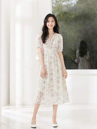 Floral Print Puff Sleeve Dress