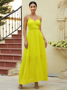 Missord 素色交叉露背吊帶洋裝 - 黃色 - 查看 1