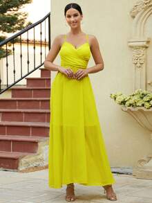 Missord 素色交叉露背吊帶洋裝 - 黃色 - 查看 3