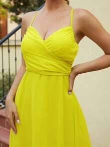 Missord 素色交叉露背吊帶洋裝 - 黃色 - 查看 4