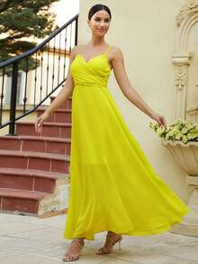 Missord 素色交叉露背吊帶洋裝 - 黃色 - 查看 5