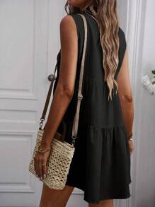 SHEIN Privé Ruffle Hem Sleeveless Shirt - Black - View 2