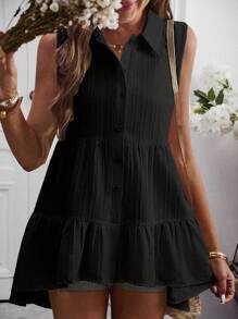 SHEIN Privé Ruffle Hem Sleeveless Shirt - Black - View 5