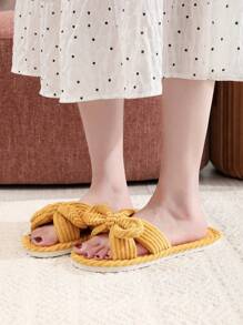 Zapatillas de casa con decoración de mariposa de suela blanda para otoño/invierno, zapatos de interior para primavera/otoño en suelos de madera con silencio, zapatillas esponjosas - Amarillo - Ver 3