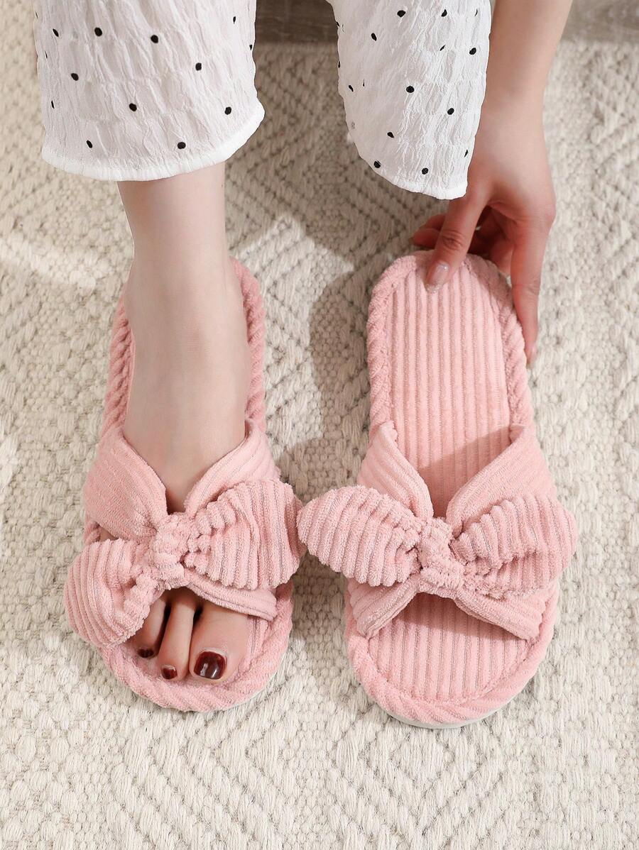 Fall/Winter Open Toe Indoor Slippers With Soft Bottoms, Quiet On Wooden Floors, For Spring And Autumn Home Use,Fluffy Slippers - Pink - View 1