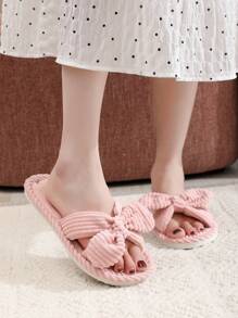 Fall/Winter Open Toe Indoor Slippers With Soft Bottoms, Quiet On Wooden Floors, For Spring And Autumn Home Use,Fluffy Slippers - Pink - View 3