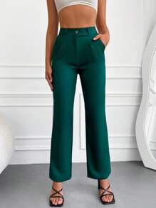 Solid Slant Pocket Suit Trousers - Dark Green - View 1