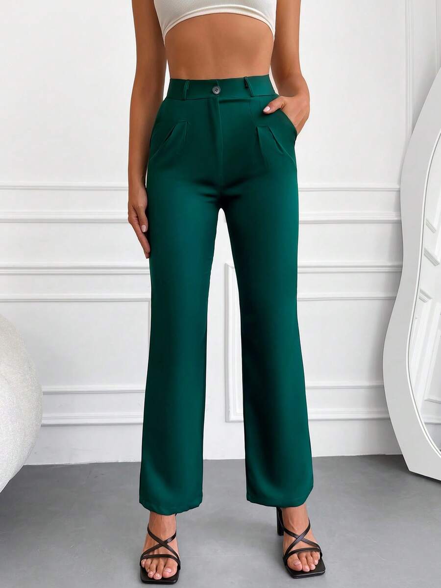 Solid Slant Pocket Suit Trousers - Dark Green - View 1