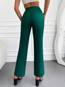 Solid Slant Pocket Suit Trousers - Dark Green - View 2