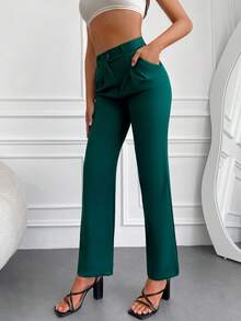 Solid Slant Pocket Suit Trousers - Dark Green - View 4